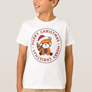 T-shirt Panda Rouge Noël Neige Animaux d'hiver Pandas