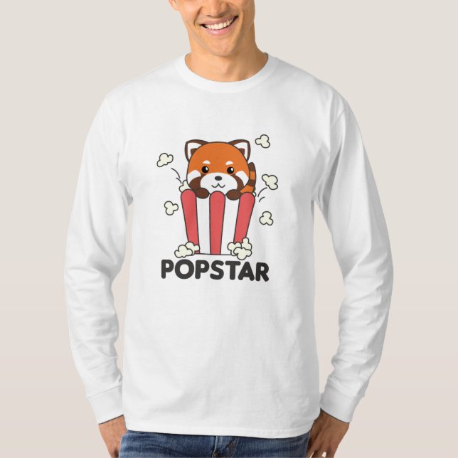 T-shirt Panda Rouge Popcorn Popstar Funny Pun (Devant)
