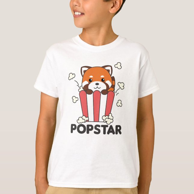 T-shirt Panda Rouge Popcorn Popstar Funny Pun (Devant)