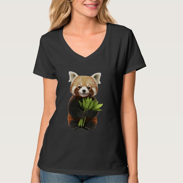 T-shirt Panda rouge tenant un bouquet de fleurs (Devant)