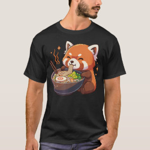 T-shirt Panda roux avec nouilles Ramen Kawaii Rouge