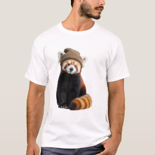 T-shirt Panda roux charmant portant un bonnet marron