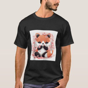 T-shirt Panda roux et thème de fleurs de cerisier Style ad