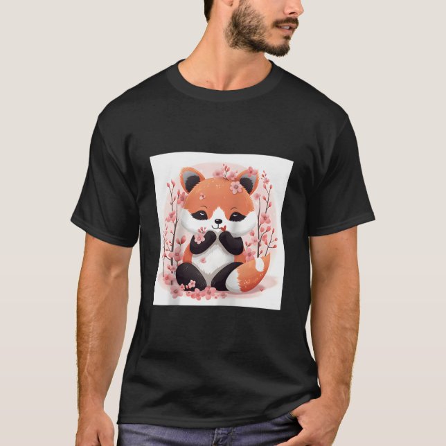 T-shirt Panda roux et thème de fleurs de cerisier Style ad (Devant)