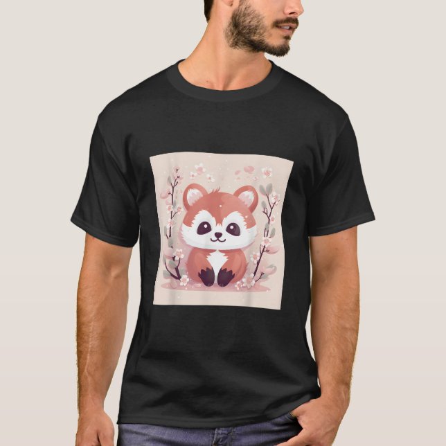 T-shirt Panda roux incroyable et floraison de cerisier (Devant)