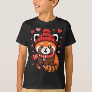 T-shirt Panda roux kawaii Saint Valentin coeurs hiver écha