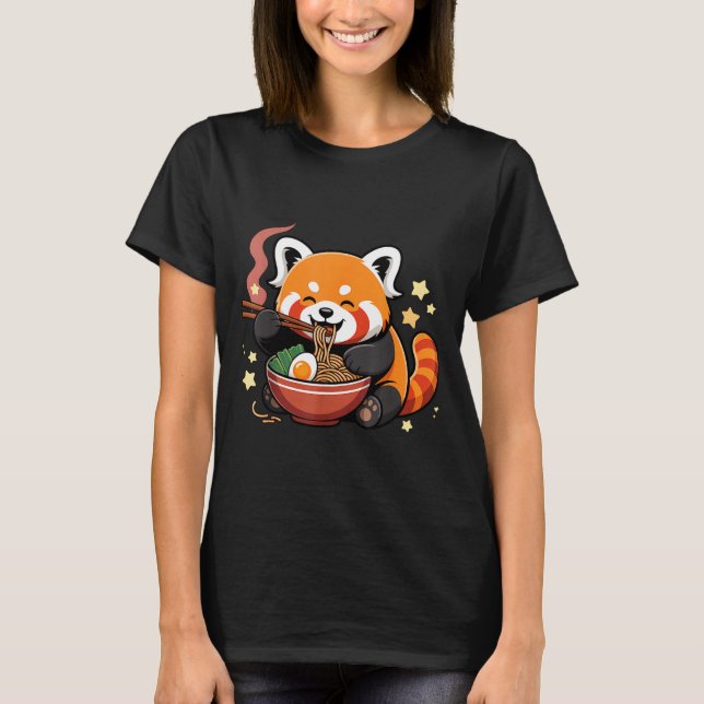 T-shirt Panda roux mangeant des nouilles Ramen (Devant)