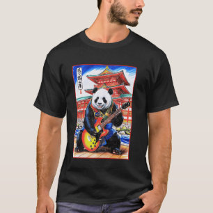 T-shirt Panda Samouraï Japonais Jouant de la Guitare Élect