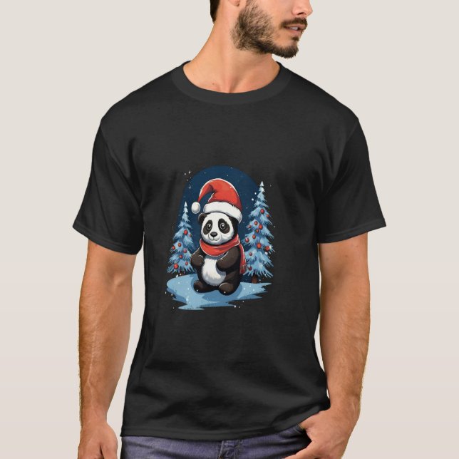 T-shirt Panda Santa Hat Arbre de Noël Neige d'hiver X Mas  (Devant)