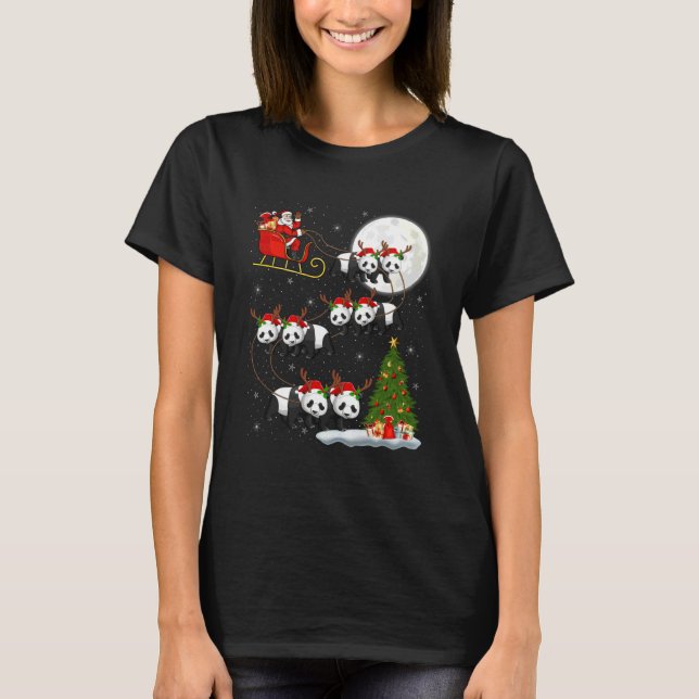T-shirt Panda Santa Sleigh Flying Funny Magical Christmas (Devant)