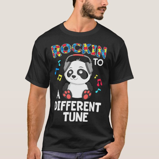 T-shirt Panda sensibilisation à l'autisme Rockin To A Diff (Devant)
