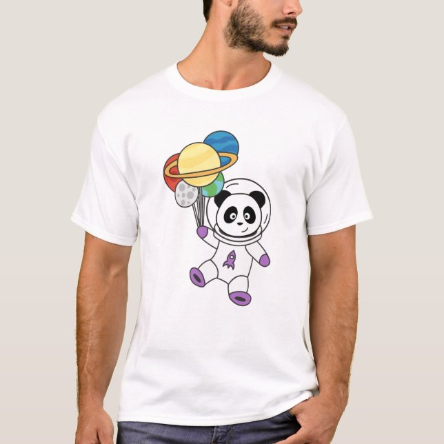 T-shirt Panda Space Planet Moon Earth Astronaut Saturne (Devant)