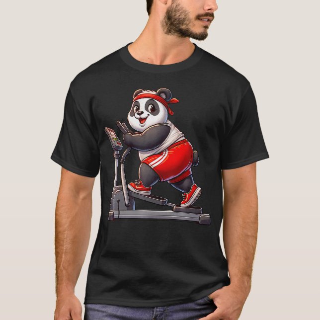 T-shirt Panda Sur L'Entraîneur Elliptique Salle De Fitness (Devant)