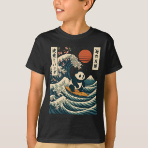 T-shirt Panda surfant sur la vague japonaise Grande Vague