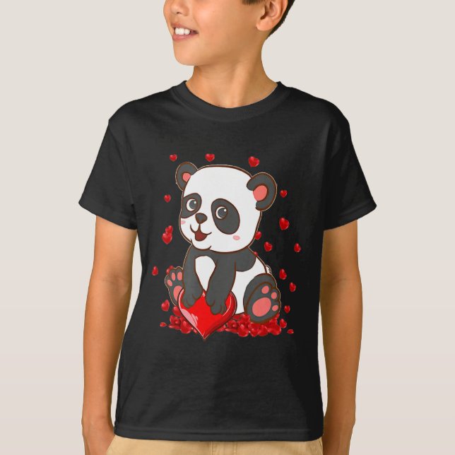 T-shirt Panda With Hearts Valentines Day Women And Girls  (Devant)
