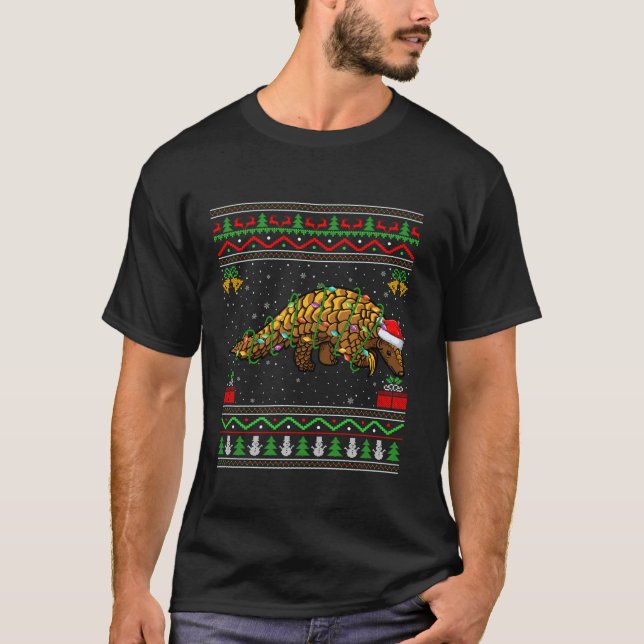T-shirt Pangolin illuminations de Noël Père Noël laide dou (Devant)