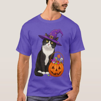 T-shirt Panier de bonbons Halloween Chat Sorcière Tuedo po