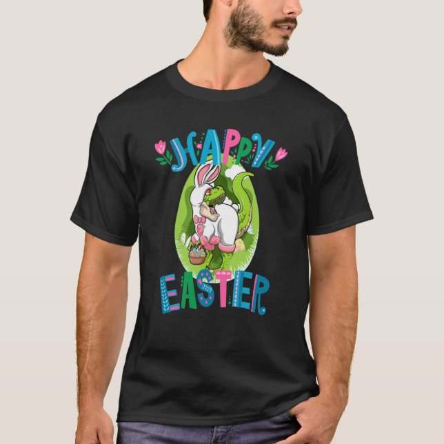 T-shirt Panier Pâques Dinosaure Avec Oeufs Joyeux Pâques (Devant)