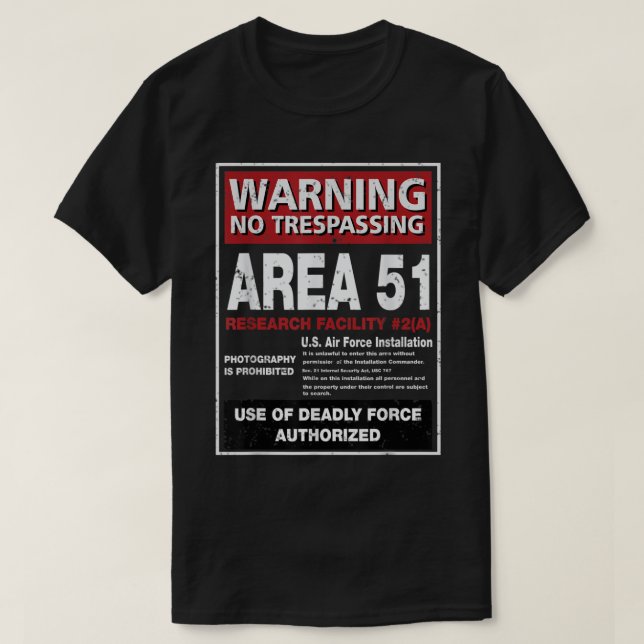 T-shirt Panneau d'avertissement Alien T Shirt Area 51 Las  (Design devant)