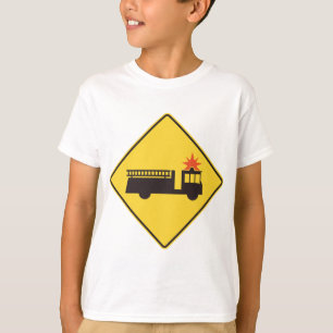 T-shirt Panneau d'avertissement de camion de pompiers jaun