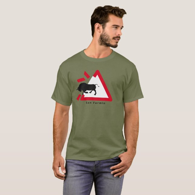 T-shirt Panneau d'avertissement pour la course de taureau (Devant entier)