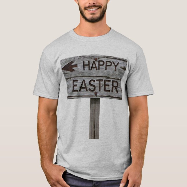 T-shirt Panneau de direction de Pâques Rustique Bois joyeu (Devant)