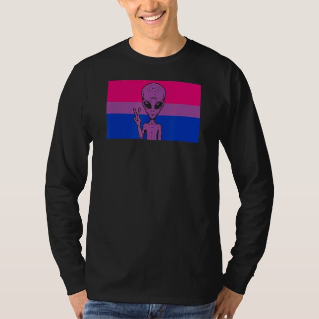 T-shirt Panneau de l'Alien Head Ufo Peace Gaylien Bisexual (Devant)