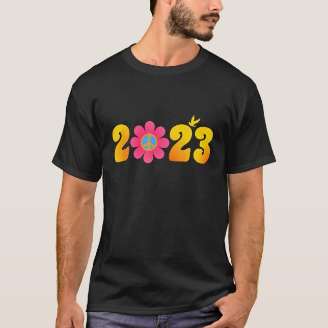 T-shirt Panneau de Paix 2023 Amour Bonne Année 60S Les ann (Devant)