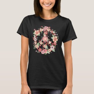 T-shirt Panneau de Paix Fleurs colorées brillantes 60's 70