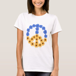 T-shirt Panneau de Paix Fleurs de Soleil Jaunes Bleues Cos