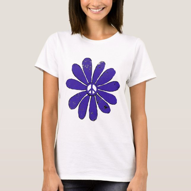 T-shirt Panneau de Paix HIppie Fleur pourpre Revêtu (Devant)