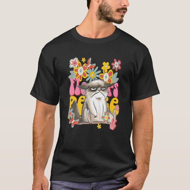 T-shirt Panneau de Paix Les années 70 Fleurs Vibe Cat Retr (Devant)