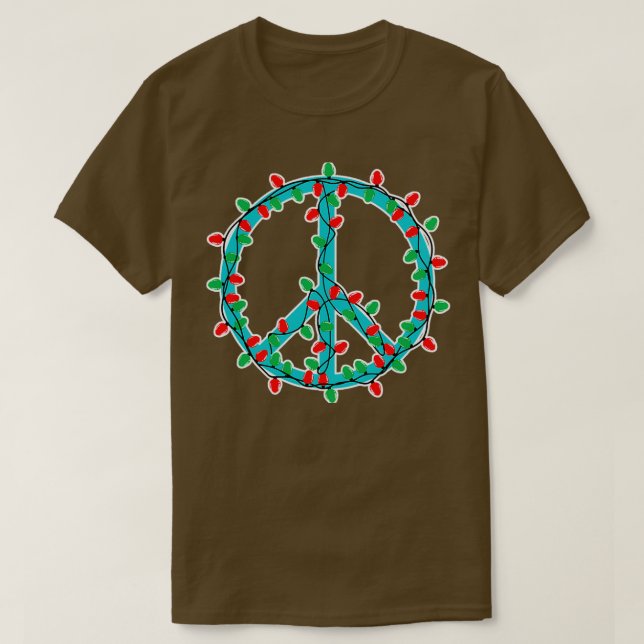 T-shirt Panneau de Paix Lumières de Noël Hippie (Design devant)