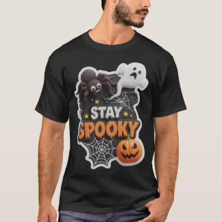 T-shirt Panneau d'Halloween effrayant avec araignée et fan