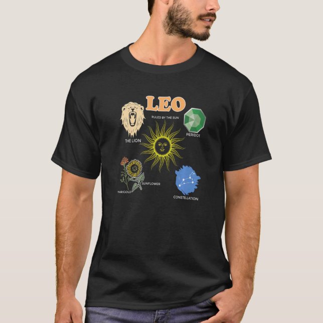 T-shirt Panneau Leo Zodiac Faits Éléments Horoscope Astrol (Devant)