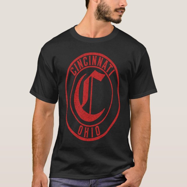 T-shirt Panneau rond de Cincinnati Ohio en impression roug (Devant)