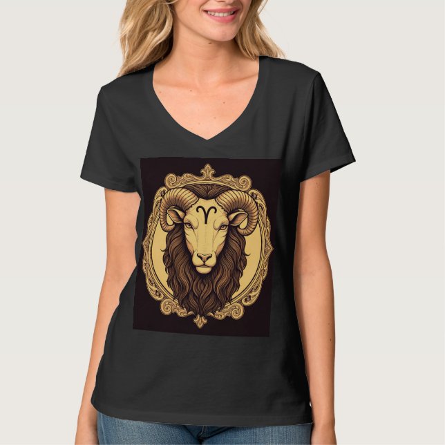 T-shirt Panneau Zodiac Aries Design classique noir. (Devant)