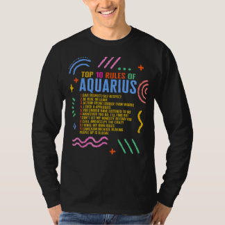 T-shirt Panneau Zodiac Top 10 Règles De L'Aquarius Tournes