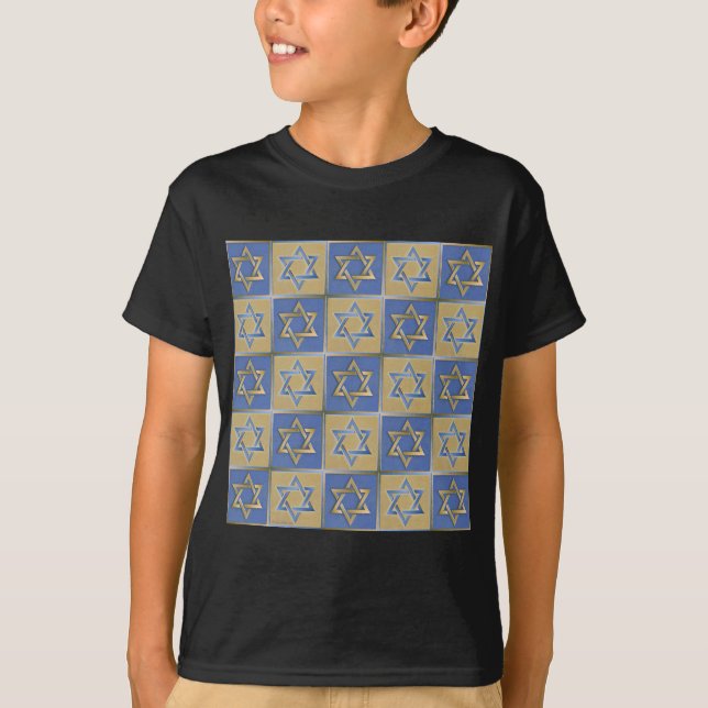 T-shirt Panneaux d'art étoile de David bleu or (Devant)