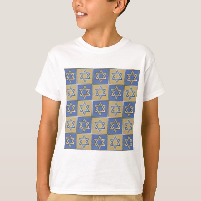 T-shirt Panneaux d'art étoile de David bleu or (Devant)