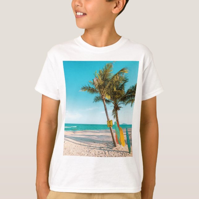T-shirt Panneaux de surf sur la plage lancer oreiller (Devant)