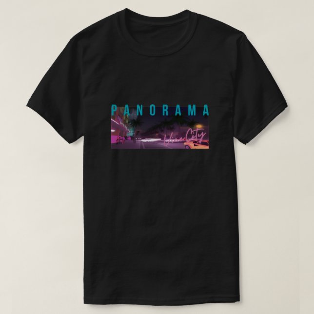 T-Shirt Panorama Nocturne | Ville Rétro Néon  (Design devant)