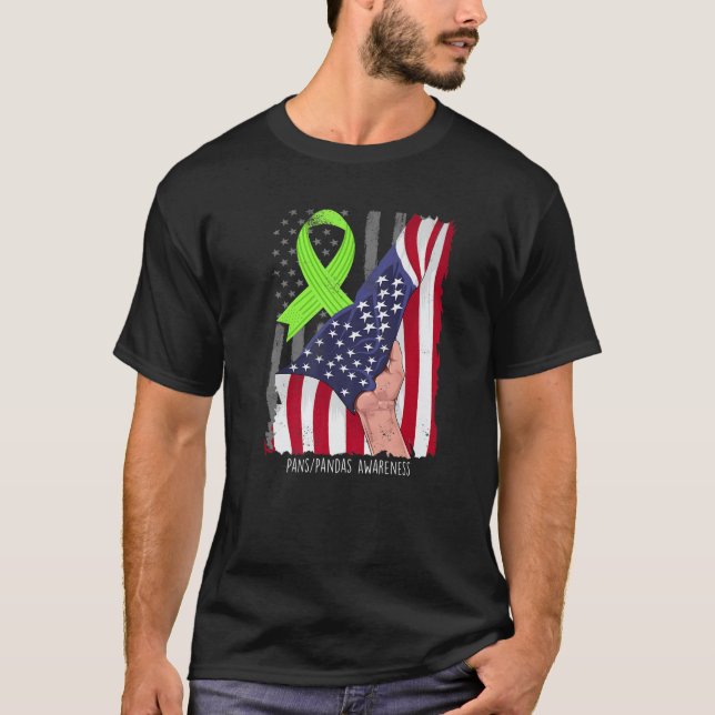 T-shirt Pans/Pandas Awareness American Flag Lime Green Rib (Devant)