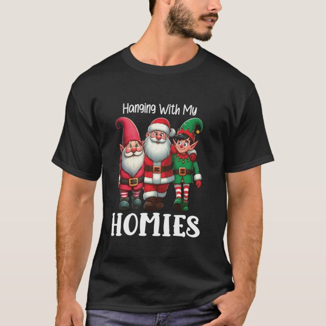 T-shirt Panser avec mes maisons Père Noël Elf Gnome Noël P (Devant)