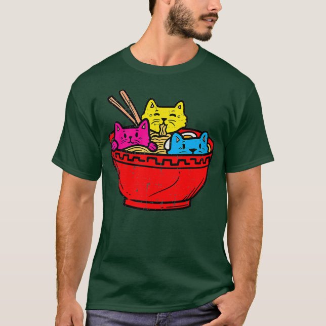 T-shirt Panseual Chat Ramen Kawaii Panneaux alimentaires j (Devant)