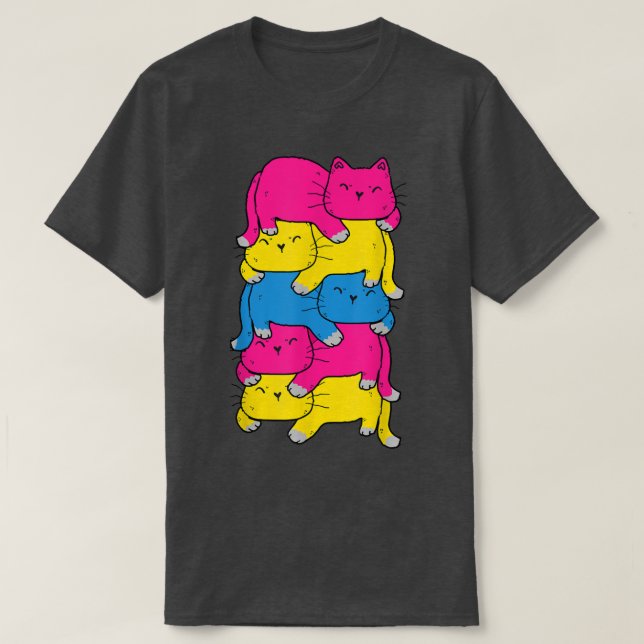 T-shirt Panseute Cute Chat Pile LGBT Pride Mois  (Design devant)