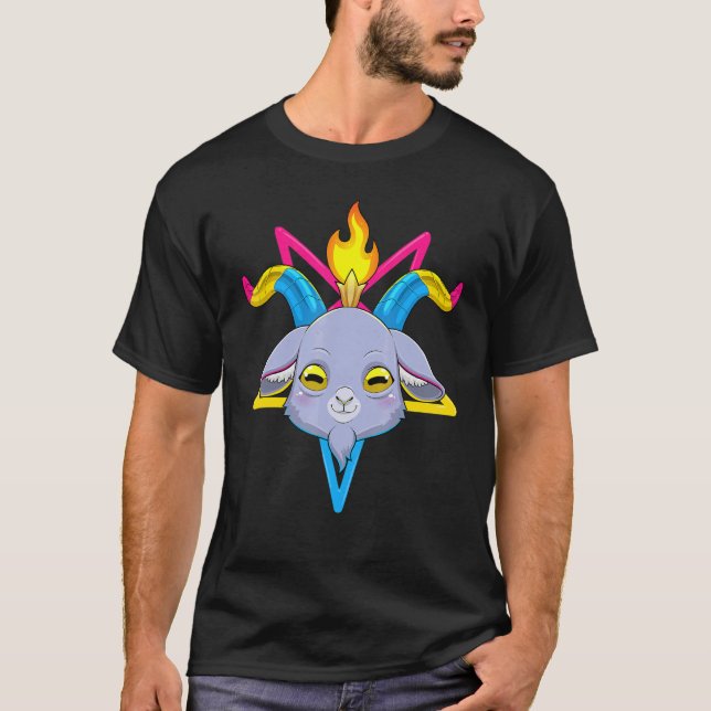 T-shirt Pansexual Baphomet Satan Goat Head Lgbt Pan Pride (Devant)