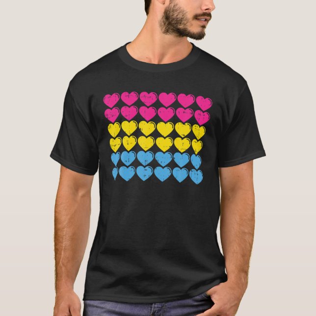T-shirt Pansexual Fierté Drapeau Coeurs Aimer mignon Pan D (Devant)