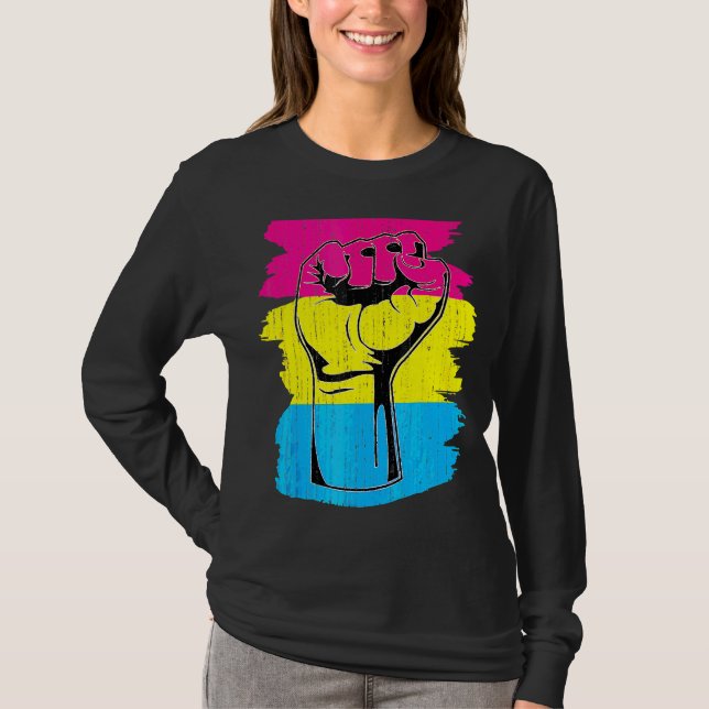 T-shirt Pansexual Fierté Poing Pansexualité Drapeau Queer  (Devant)