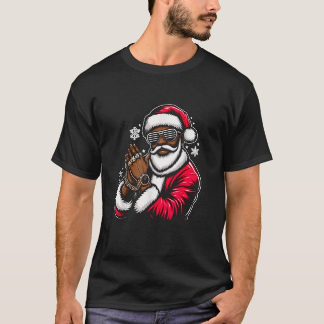 T-shirt Pantalon de pyjama Santa Noël Afro-Américain Cool  (Devant)